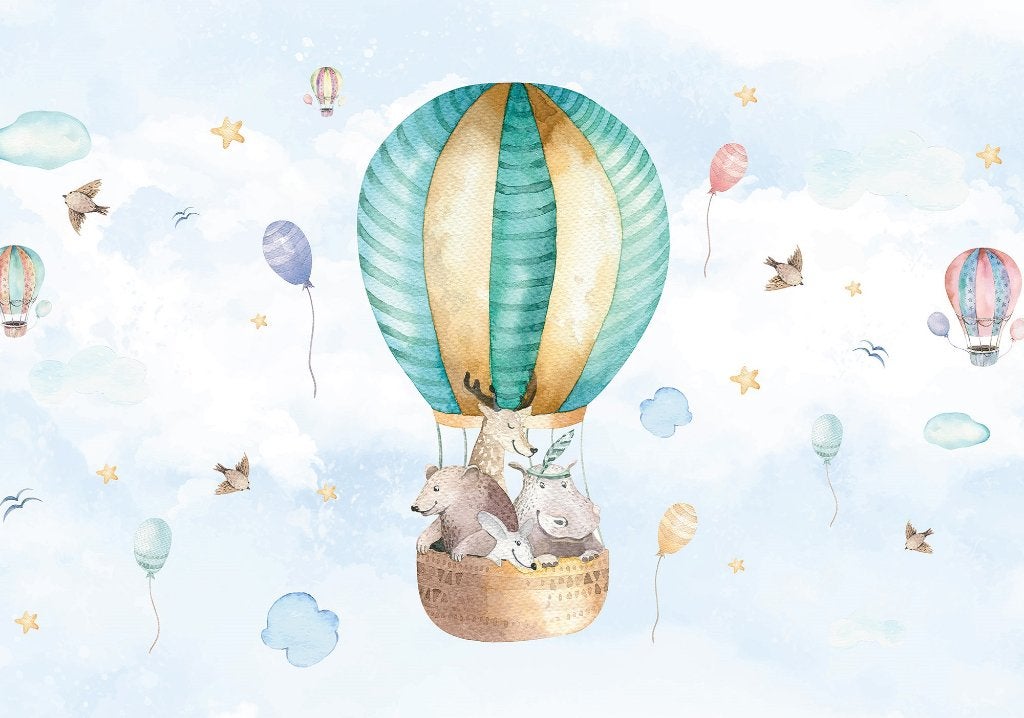 Babykamer behang Luchtballon en dieren Aquarel -15% KORTING, Kinderen en Baby's, Verzenden, Nieuw