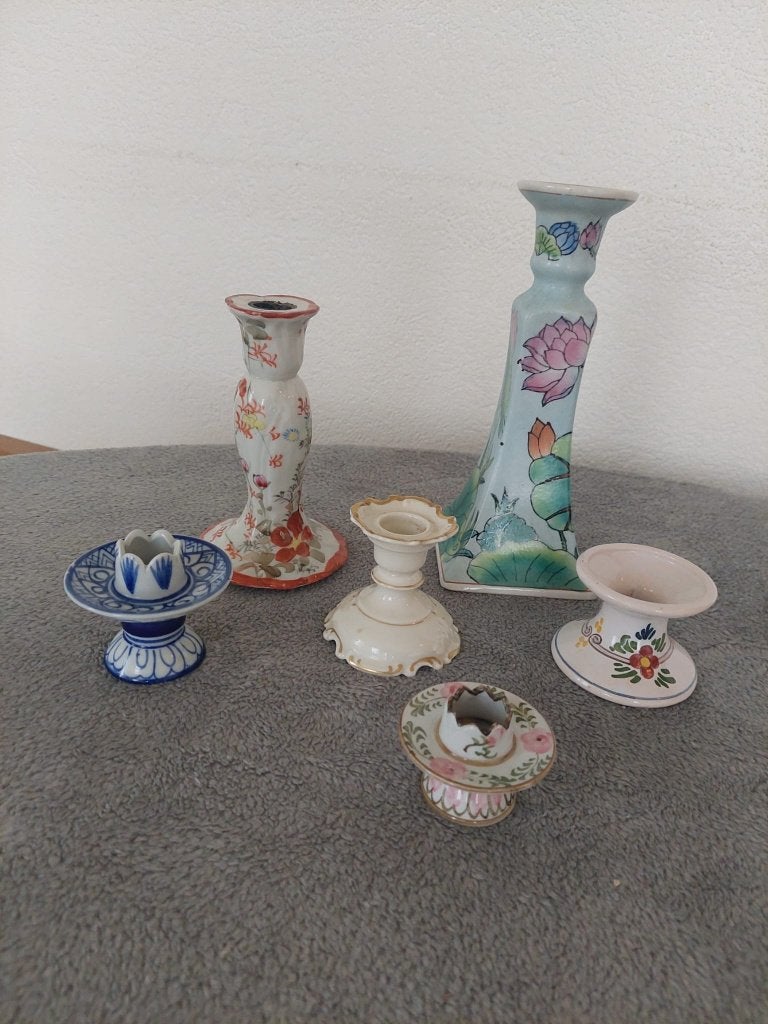 6x vintage/antiek, kandelaartjes., Antiek en Kunst, Ophalen, Keramiek of Aardewerk