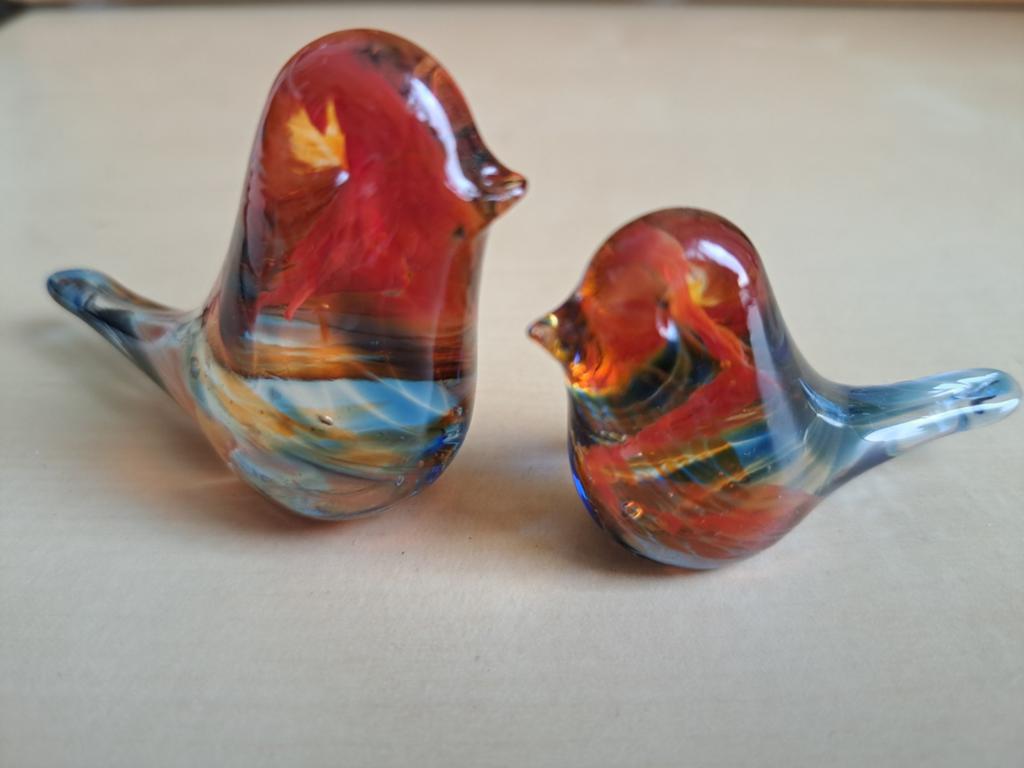 Set van 2 glazen vogels, handgemaakt, kleurrijk, Antiek en Kunst, Antiek | Glas en Kristal, Ophalen of Verzenden