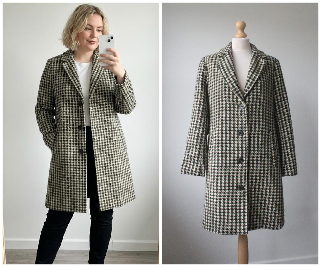 Norah - schitterende geruite mantel - zwart groen - maat 40, Kleding | Dames, Jassen | Winter, Maat 38/40 (M), Verzenden, Zo goed als nieuw