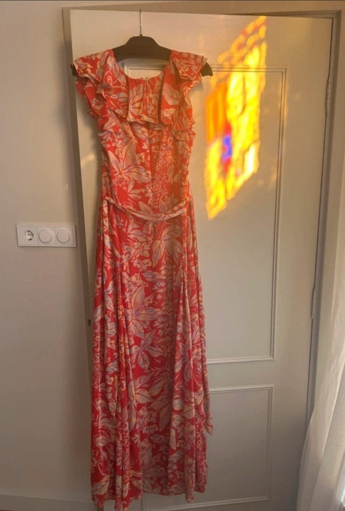 Ralph Lauren - jurk van gekreukte georgette met bloemenprint, Nieuw, Ophalen of Verzenden, Ralph Lauren, Maat 36 (S)