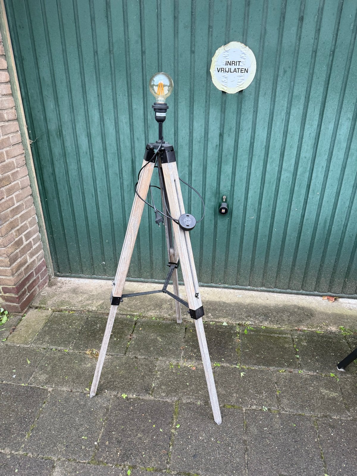 Staande lampenvoet, ideaal voor grote vintage kap, Gebruikt, 100 tot 150 cm, Hout, E27 (groot)