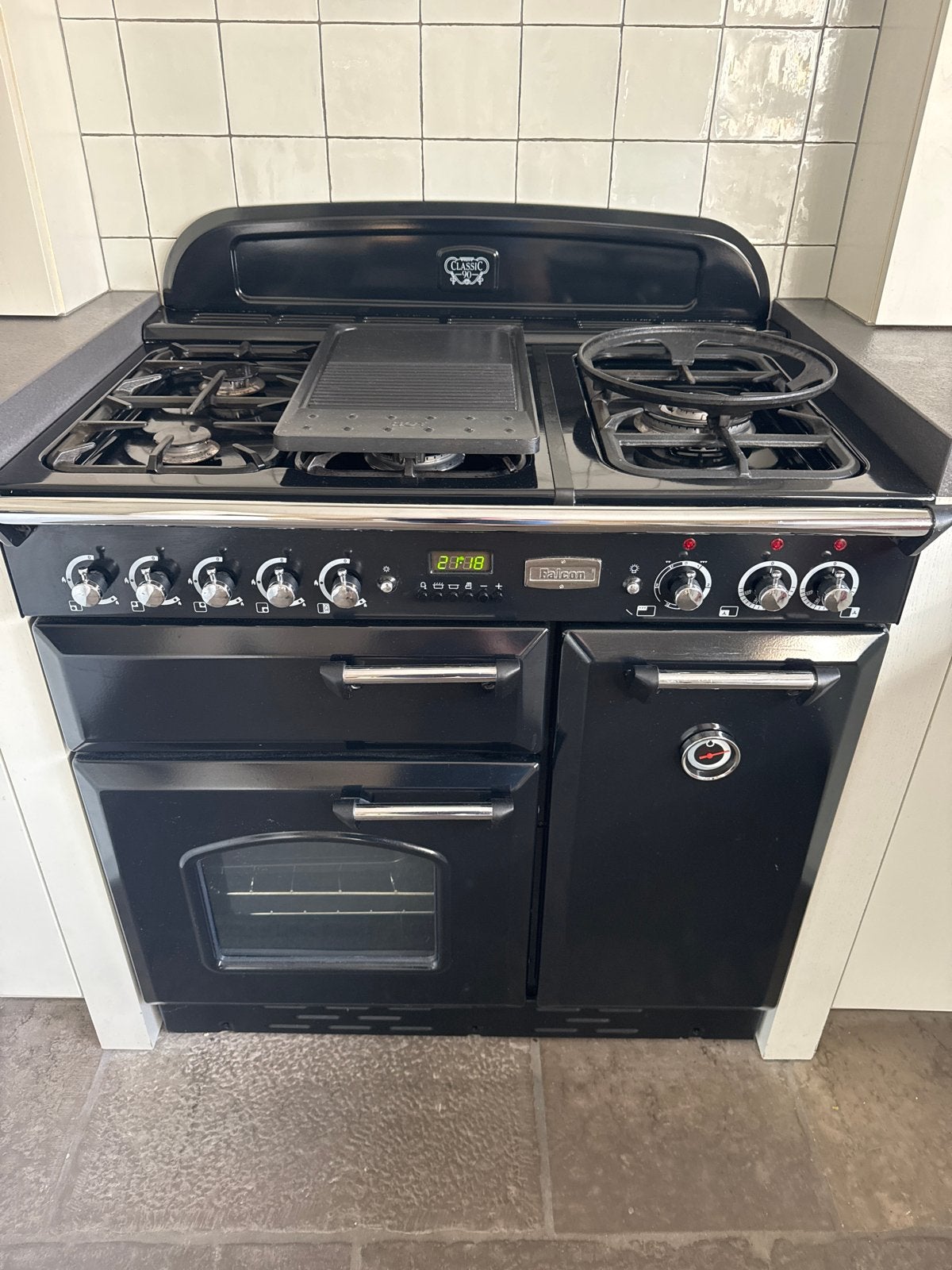 Falcon Classic 110 Fornuis - Zwart, Gas met Dubbele Oven, Witgoed en Apparatuur, Fornuizen, Gebruikt, 60 cm of meer, Grill, Ophalen of Verzenden