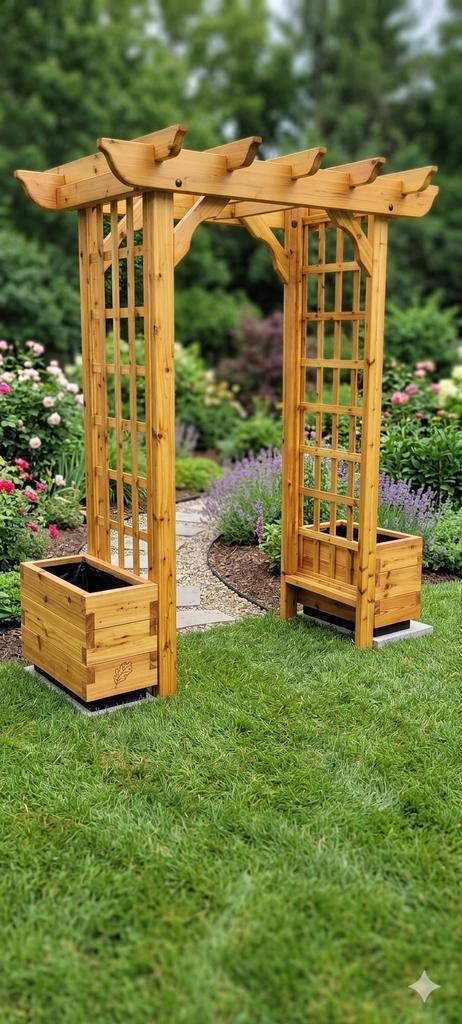 Handgemaakte Geïmpregneerde Pergola met Bloembakken, Ophalen of Verzenden, Nieuw, Overige typen