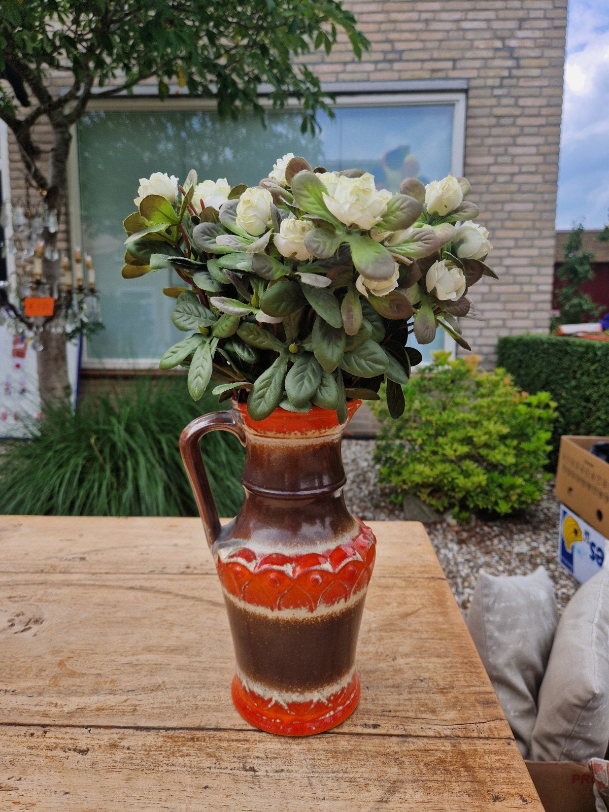 Set vintage aardewerk vazen/kan - Oranje en bruin, Antiek en Kunst, Ophalen