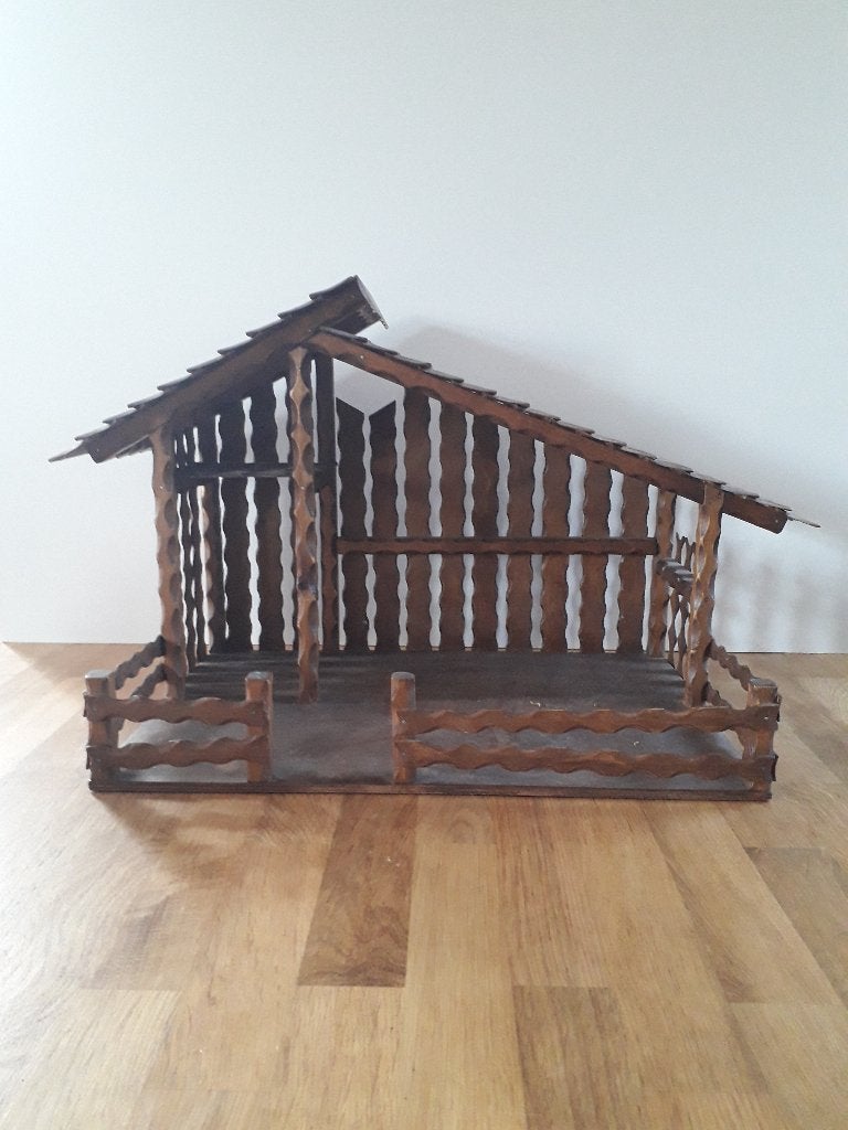 Vintage Houten Kerststal Houtsnijwerk (zonder kerstgroep), Ophalen, Zo goed als nieuw