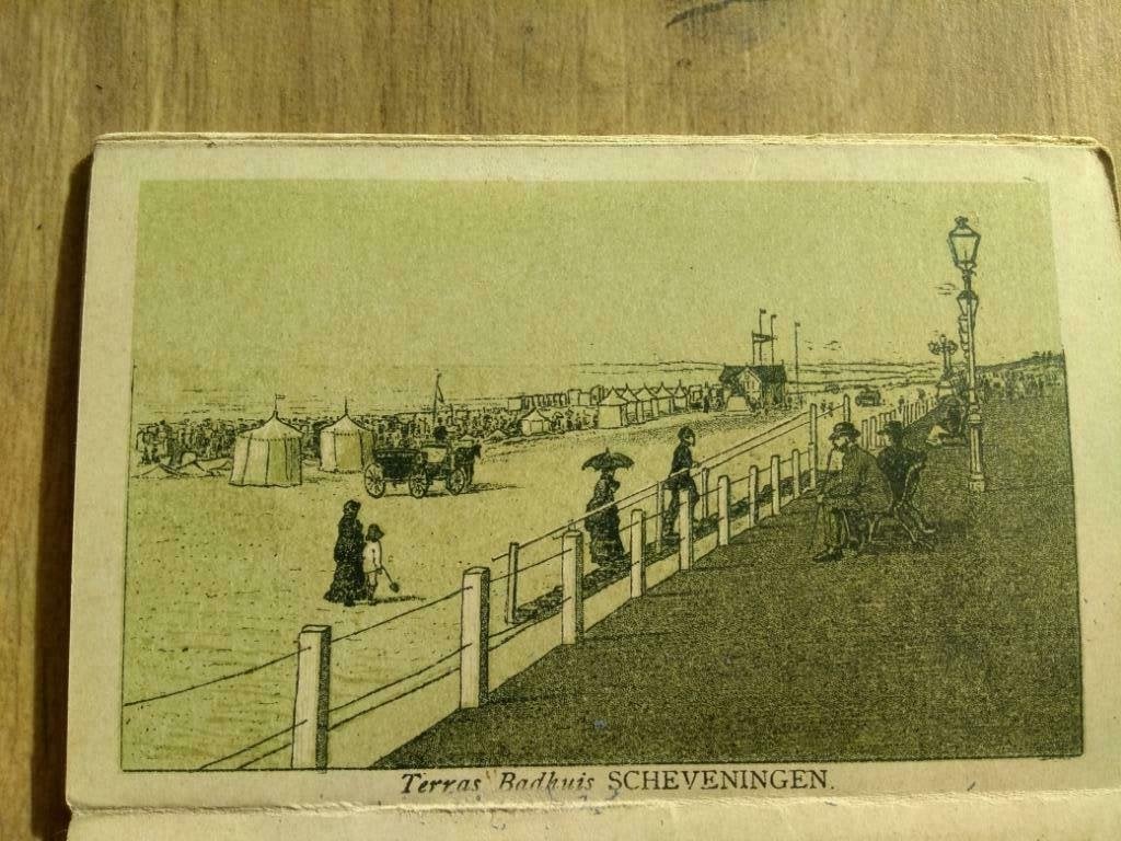37 / Scheveningen Terras Badhuis kleine Litho 1875 Zeldzaam, Ophalen of Verzenden