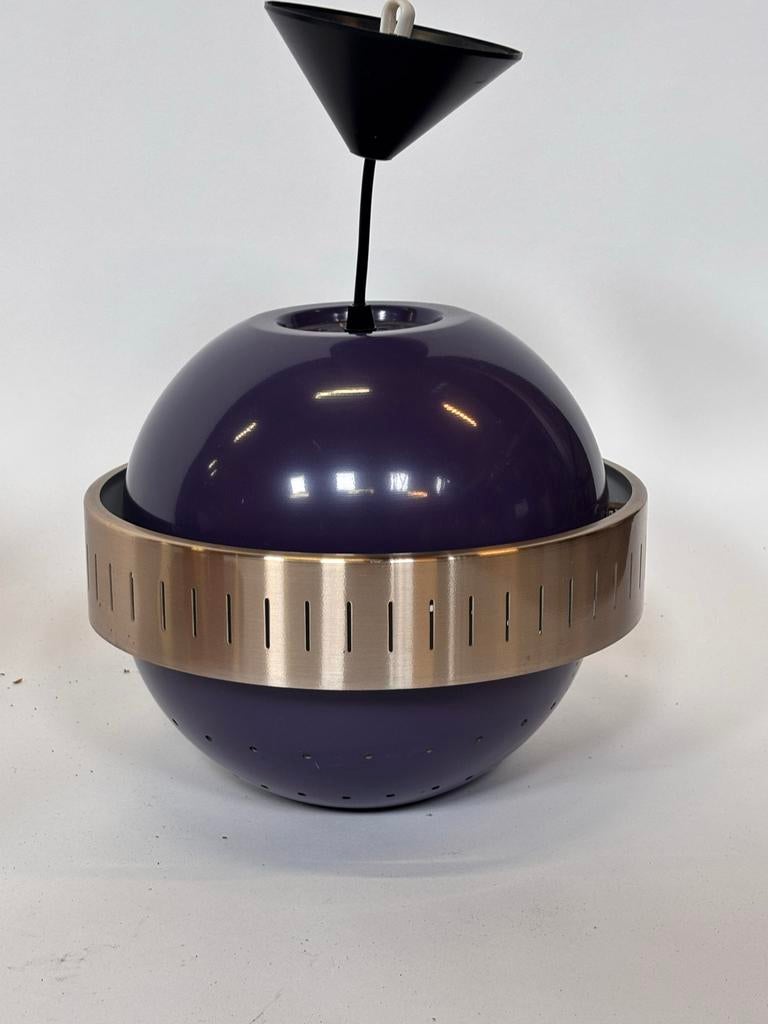 Vintage Dijkstra hanglamp jaren 60, paars met messing, Ophalen