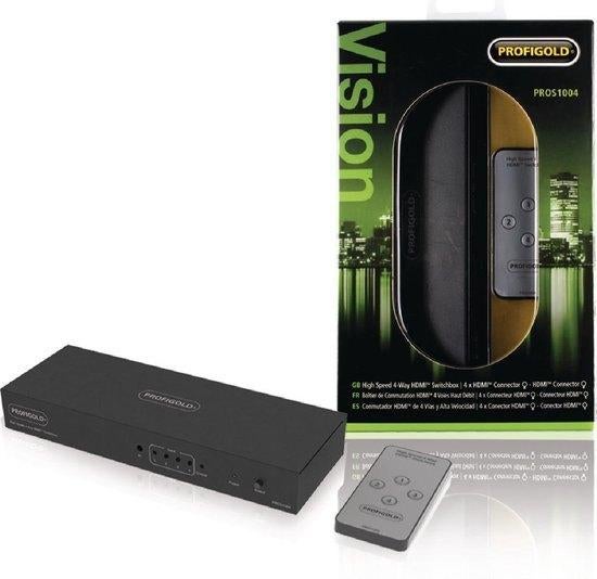 Profigold PROS1004 HDMI schakelaar 4 naar 1 afstandsbedienin, Ophalen of Verzenden, Nieuw, Minder dan 2 meter, HDMI-kabel