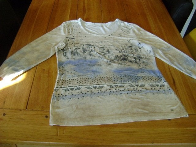 Ecru/grijs/blauwe Gerry Weber Casual top, maat 40, Kleding | Dames, Tops, Maat 38/40 (M), Overige kleuren, Verzenden, Zo goed als nieuw
