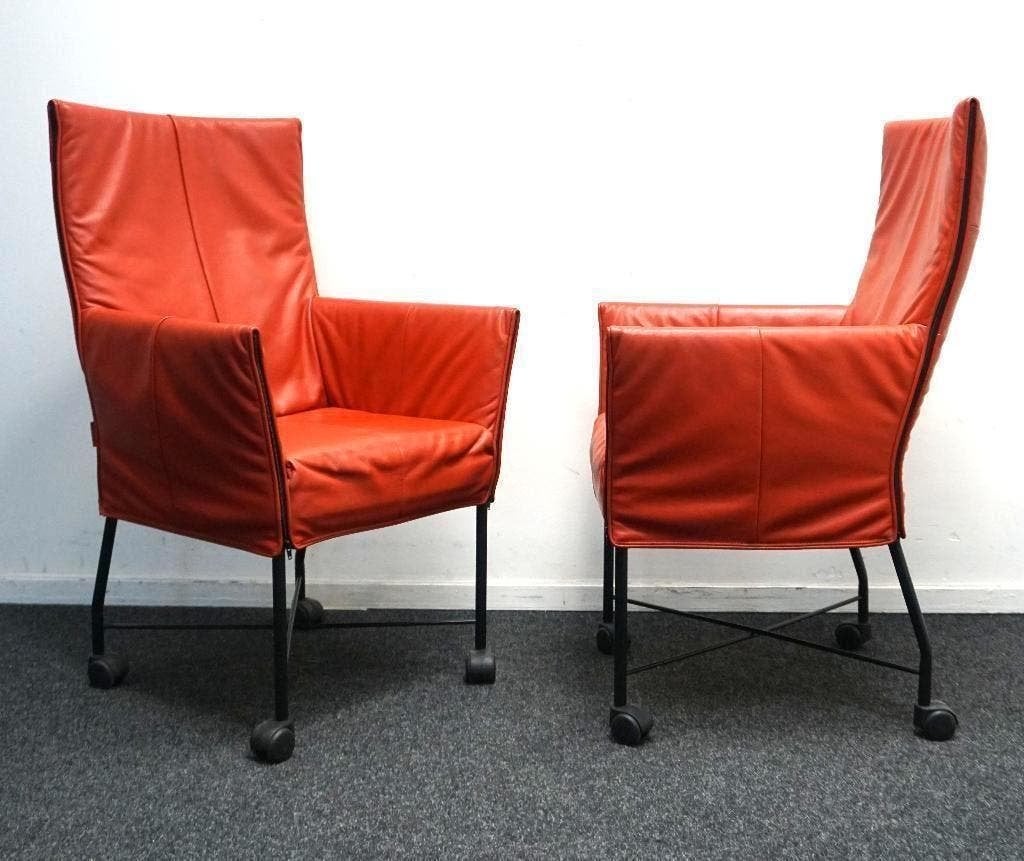 Montis Chaplin Design Stoelen | Oranje Leer | Verrijdbaar, Gebruikt, Overige kleuren, -, -