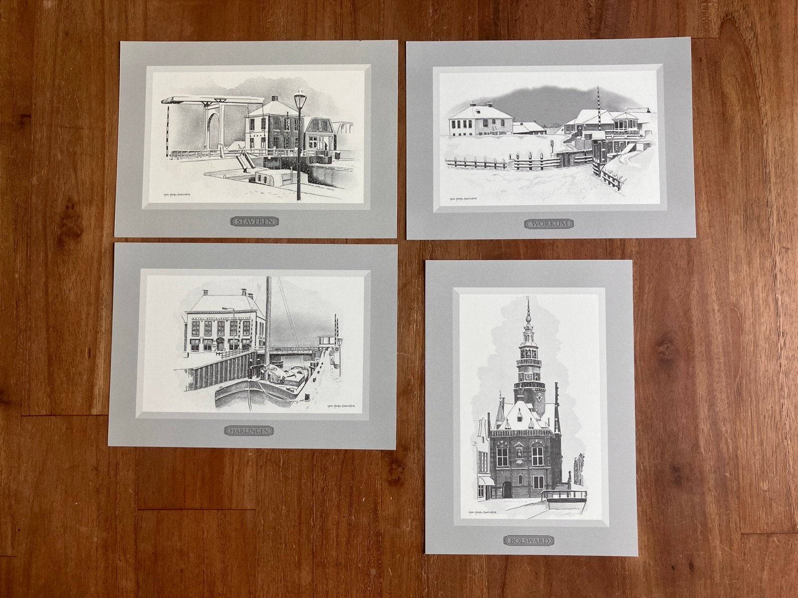 Set prenten van de Friesche Elfsteden door Hans Krakou, Ophalen of Verzenden, Zo goed als nieuw, Gebouw, Voor 1940