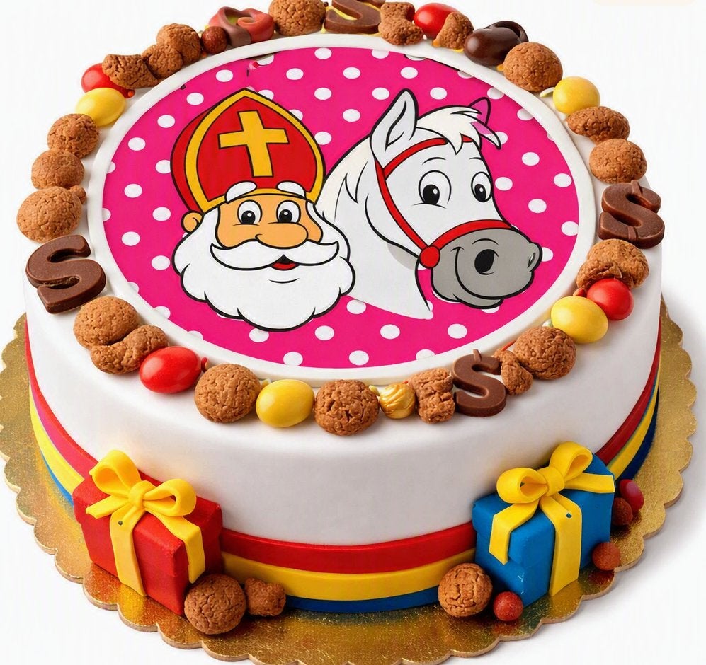 lf1228 luxe icing sinterklaas print 18cm ook in cupcake maat, Ophalen of Verzenden, Nieuw, Taarten, Versiering