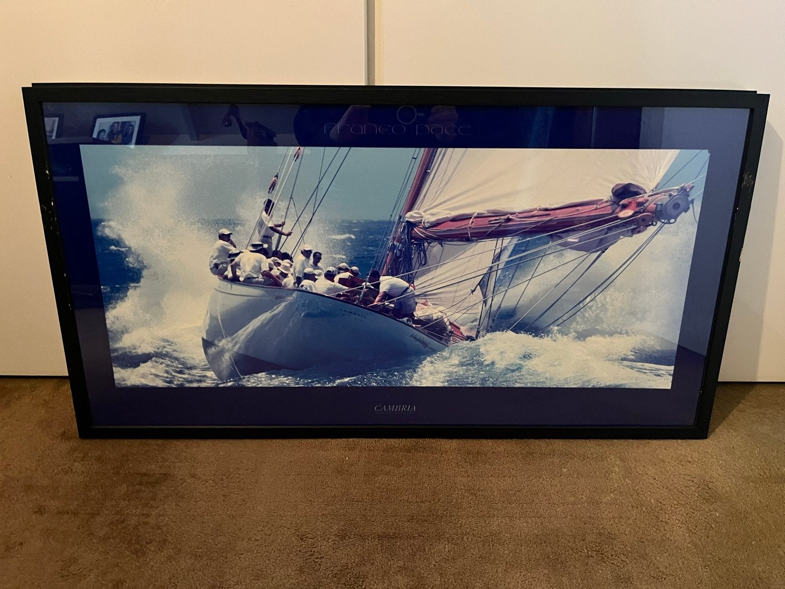 Franco Pace foto van zeilboot 'Cambria', Antiek en Kunst, Ophalen of Verzenden, Foto, Fotografie, Ingelijst