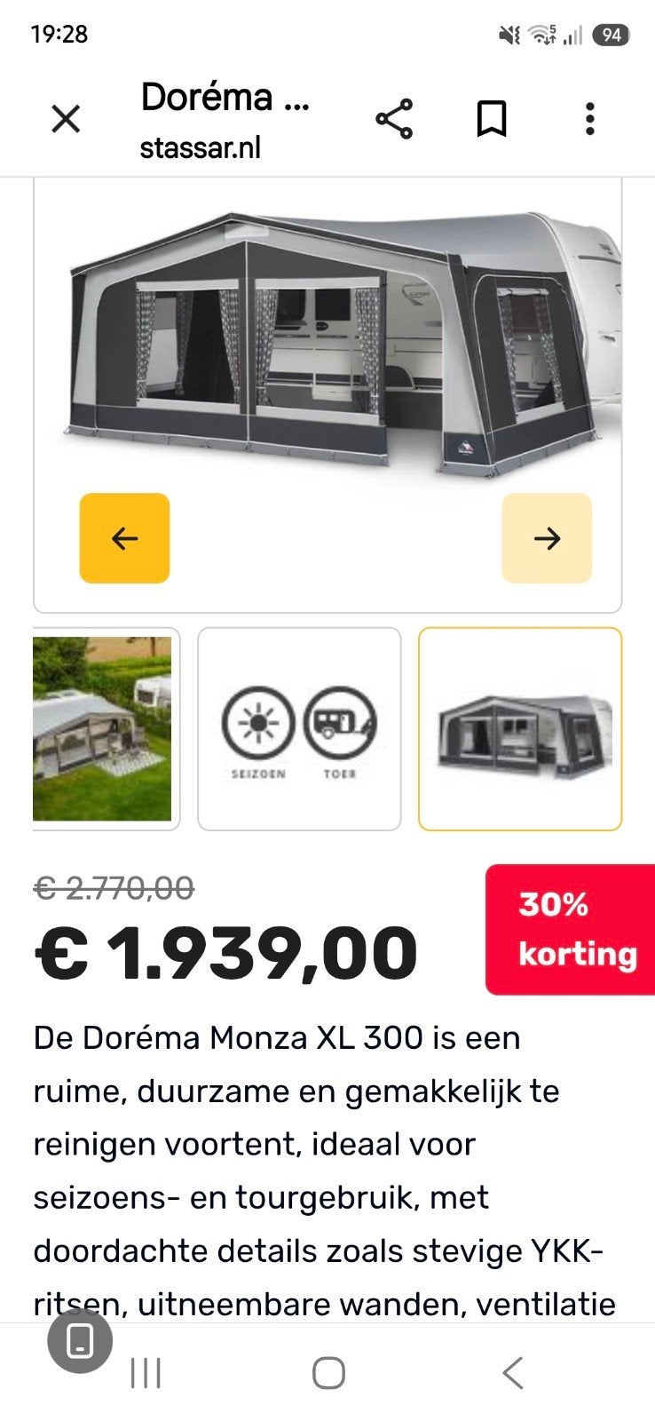 dorema  monzaxl, Ophalen of Verzenden, Nieuw