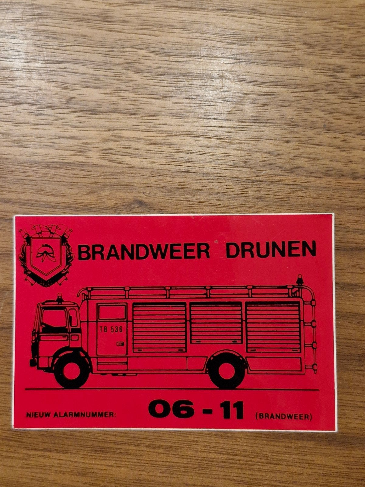 9990 Vintage Brandweer Drunen Sticker - Brandweerwagen, Ophalen of Verzenden, Zo goed als nieuw, Bedrijf of Vereniging