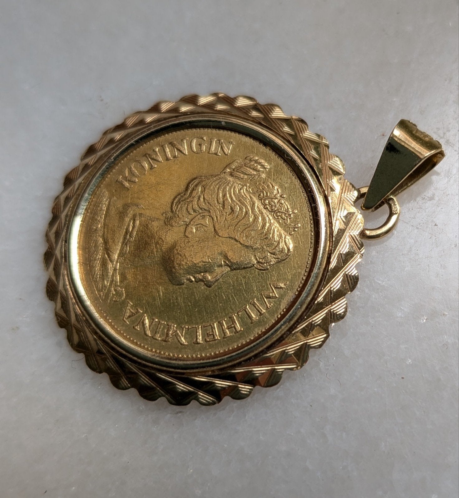 Gouden hanger met 5 Gulden munt Wilhelmina 1912, Ophalen of Verzenden, Goud