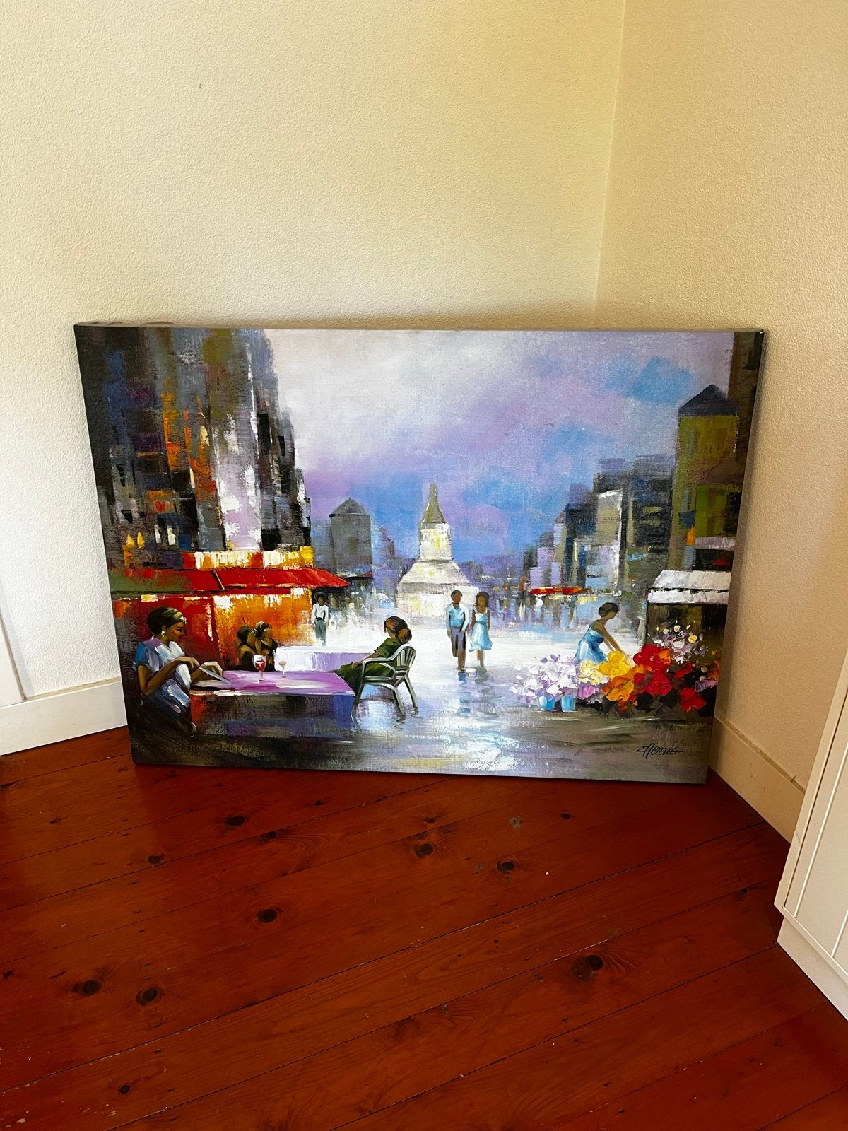 Schilderij, Ophalen, Olieverf, Textiel, Stadsgezicht