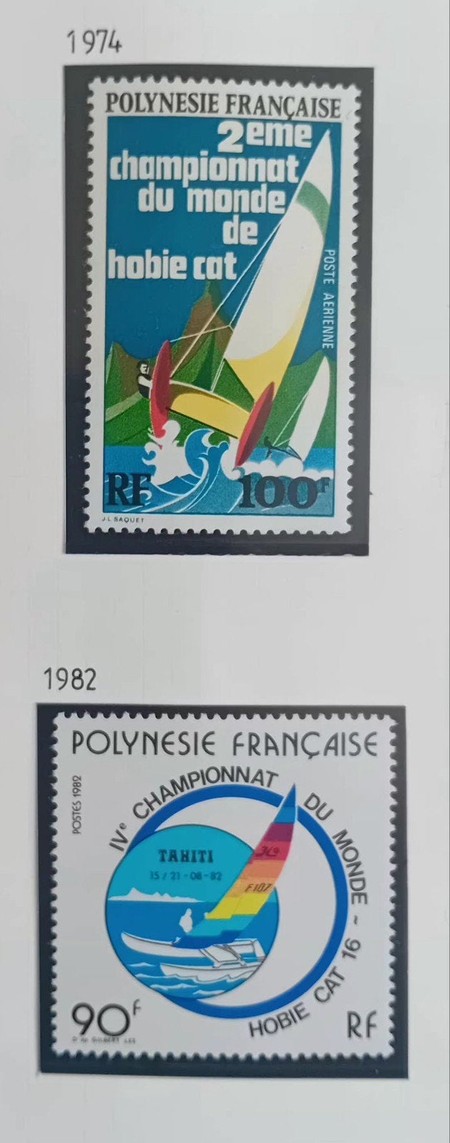 Polynesië  2 div zegels WK Catamaran zeilen  1974 en 1982, Ophalen of Verzenden, Postfris, Sport
