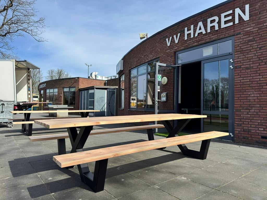 Picknicktafels staal en Douglas robuuste kwaliteit, Tuin en Terras, Picknicktafels, Ophalen of Verzenden, Nieuw, Rechthoekig, Staal