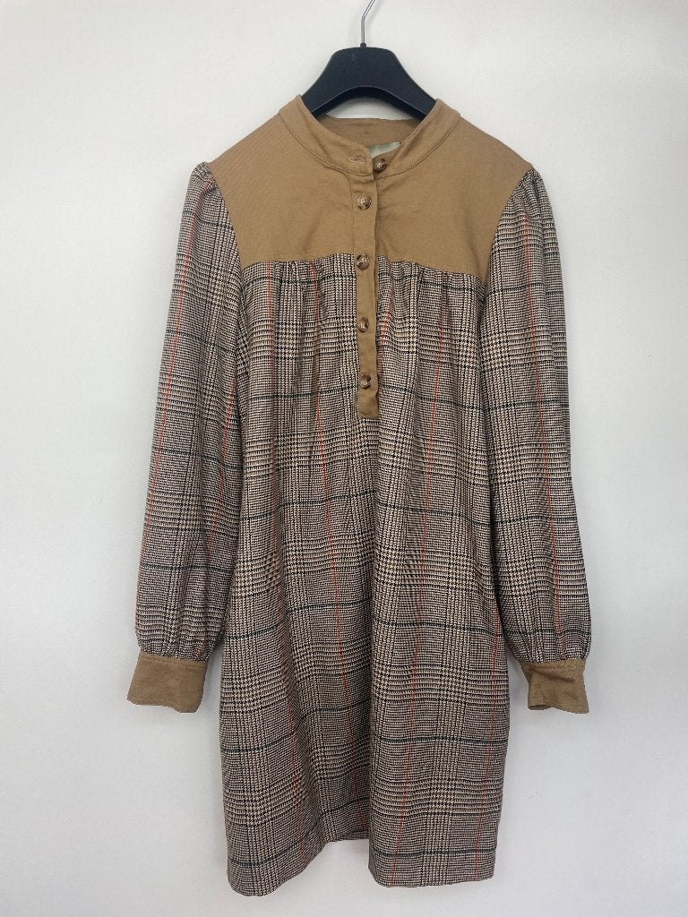 Plume Paris jurk maat XS bruin geruit retro rechtvallend wol, Plume Paris, Bruin, Julie@plumeparis.fr, Ophalen of Verzenden