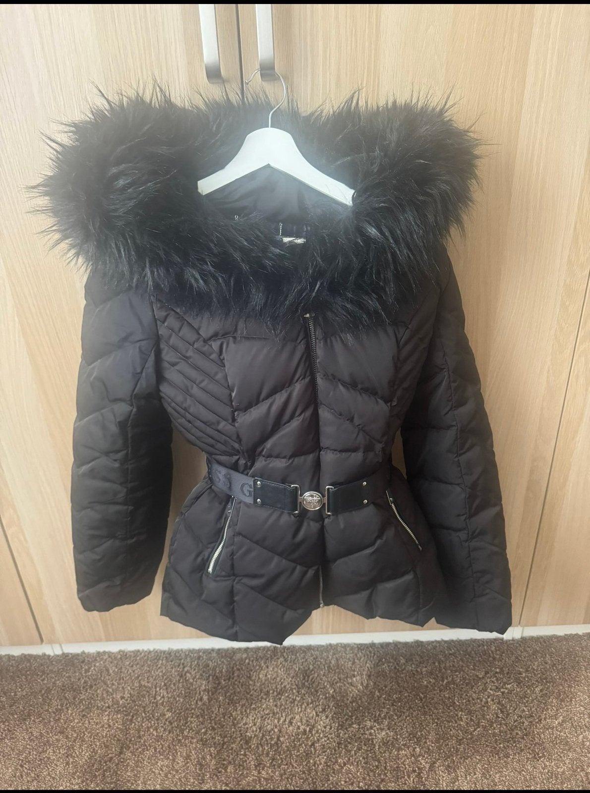 Guess Pufferjas – maat S, Verzenden, Zo goed als nieuw, Maat 36 (S), Zwart