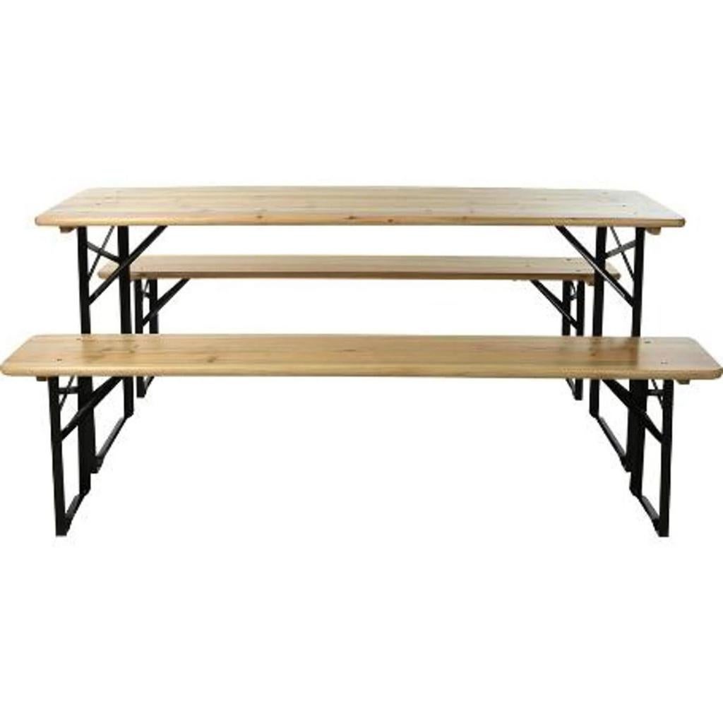 Biertafel + twee banken, Ophalen, Zo goed als nieuw, Hout