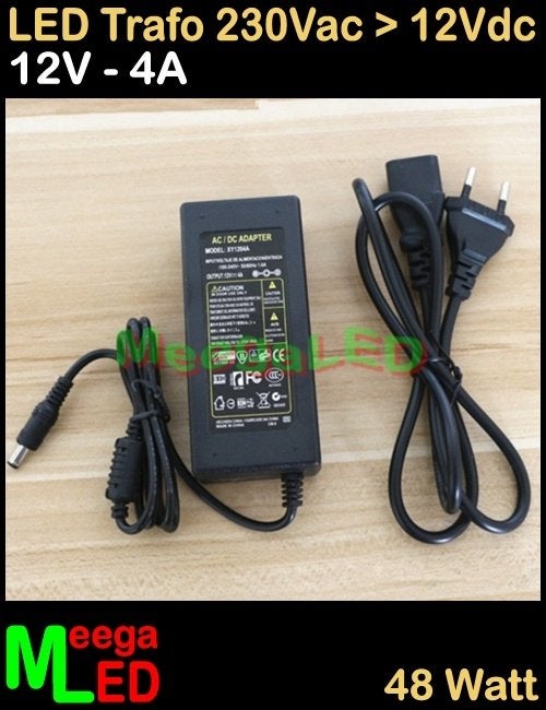 LED Trafo Voeding Adapter Driver - 230V > 12V - 4A = 48W - S, Overige merken, Kunststof, Zwart, Nieuw