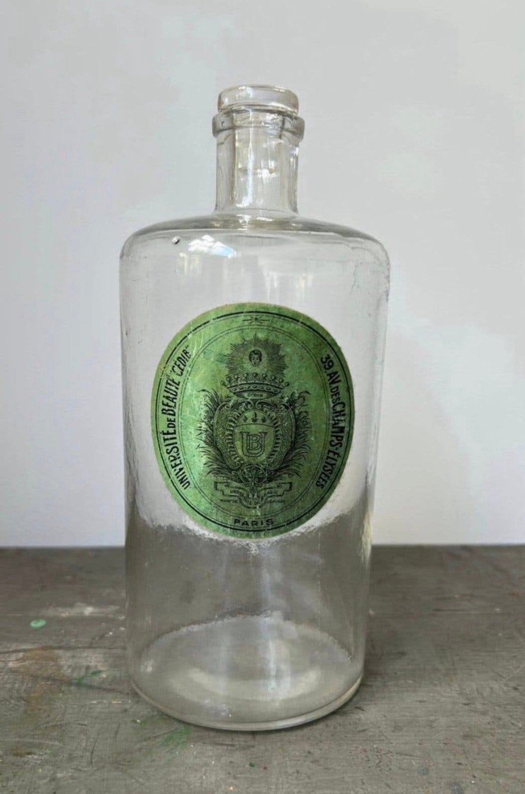 Oude franse fles met etiket plaatje, Ophalen of Verzenden