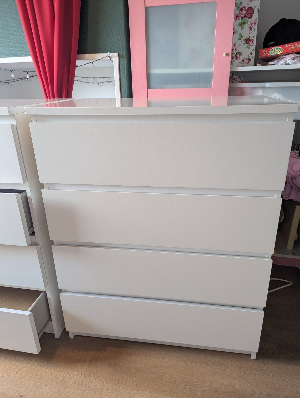 Twee witte ikea Malm kasten met 4 lades, Ophalen, 100 tot 150 cm, 50 tot 100 cm, Zo goed als nieuw
