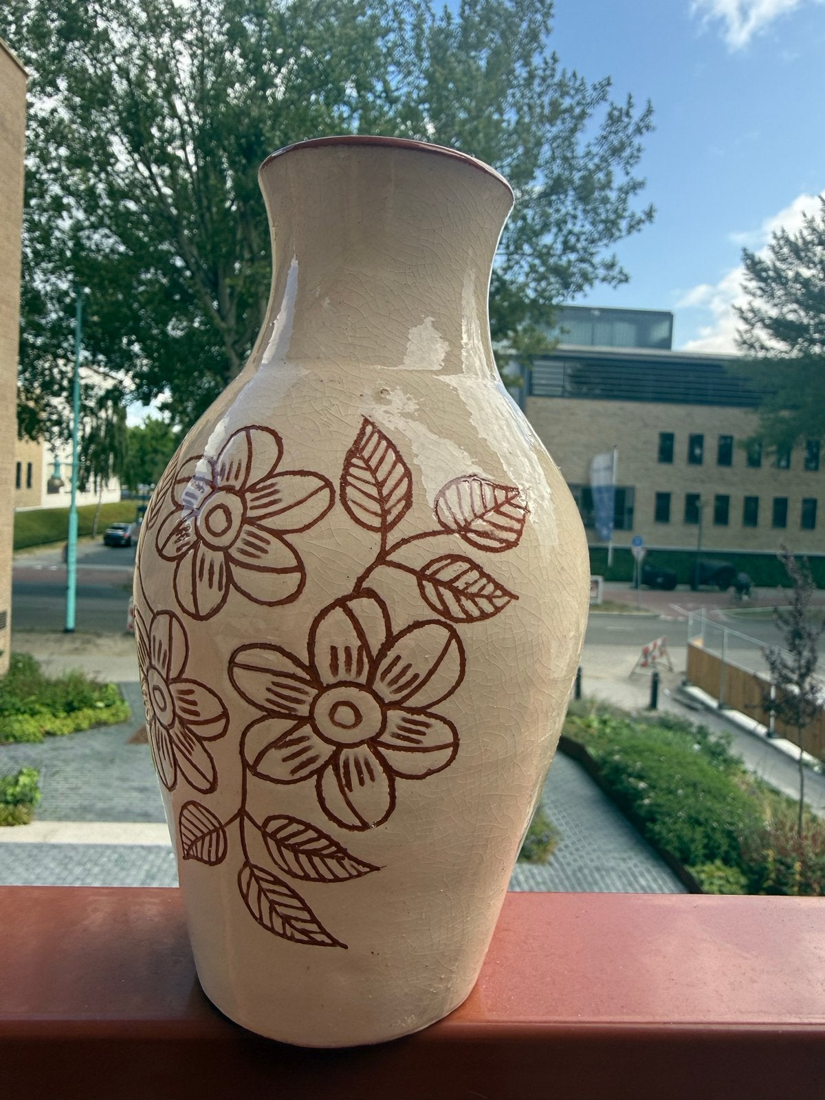 Handbeschilderde vintage keramieken vaas – 20 cm hoog, Ophalen of Verzenden