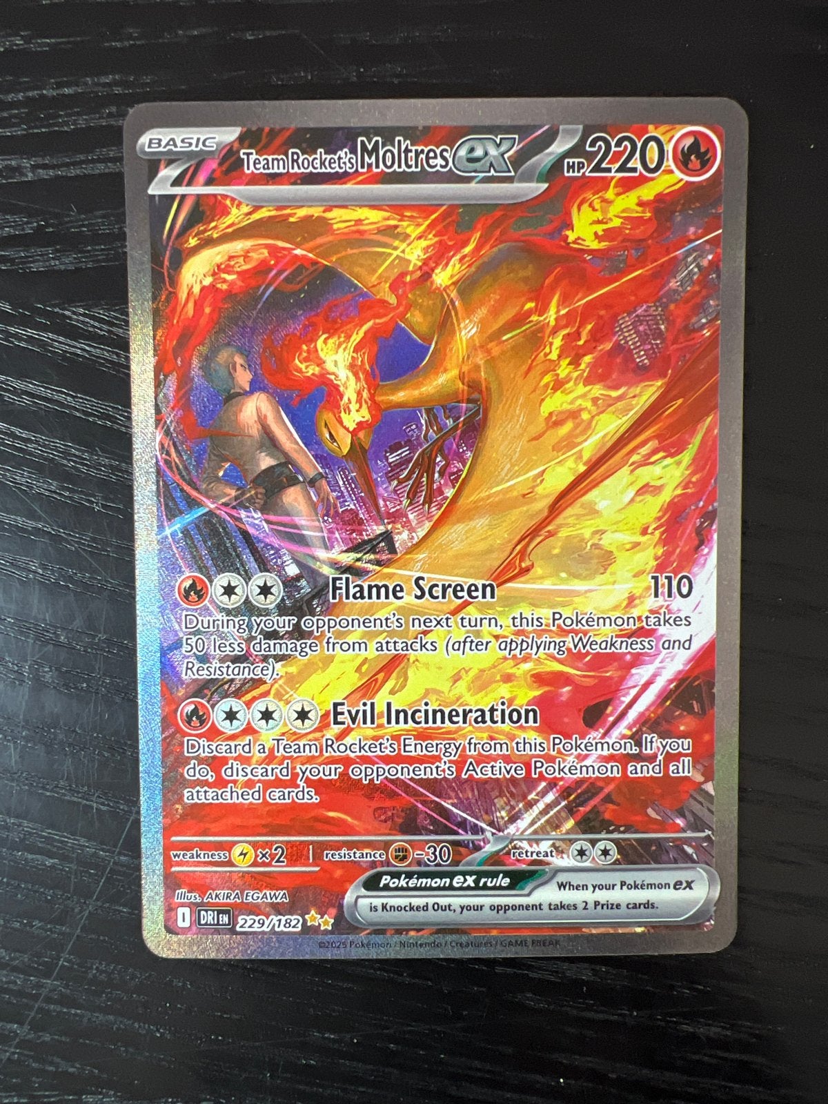 Pokemon Destined Rivals Team Rocket’s Moltres EX 229/182, Ophalen, Zo goed als nieuw, Losse kaart, Foil