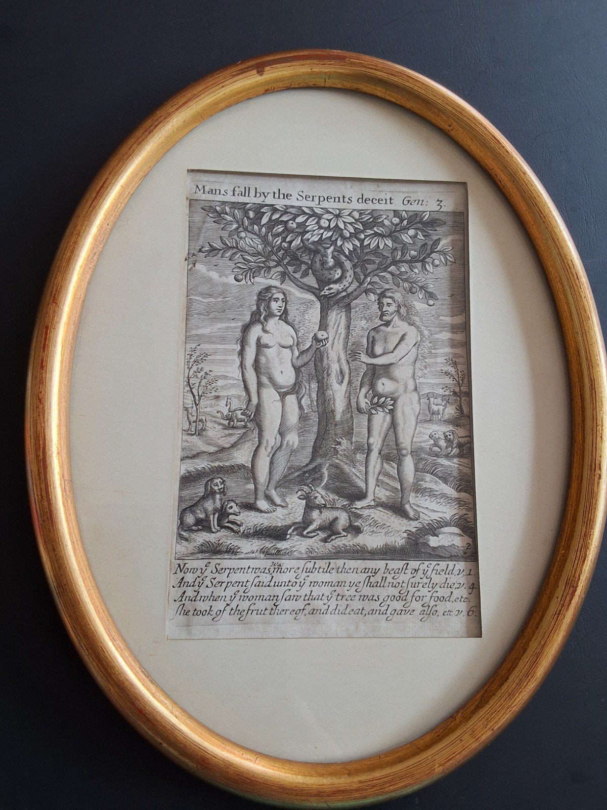 18e-eeuwse Kopergravure: Adam en Eva in het Paradijs, Antiek en Kunst, Ophalen of Verzenden