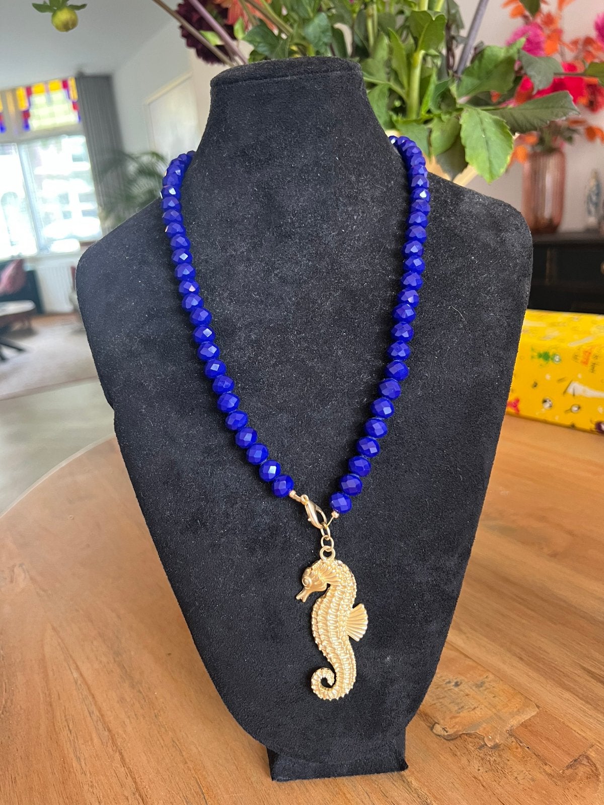 Prachtige ketting van glas stenen, Ophalen of Verzenden, Zo goed als nieuw, Blauw, Overige materialen