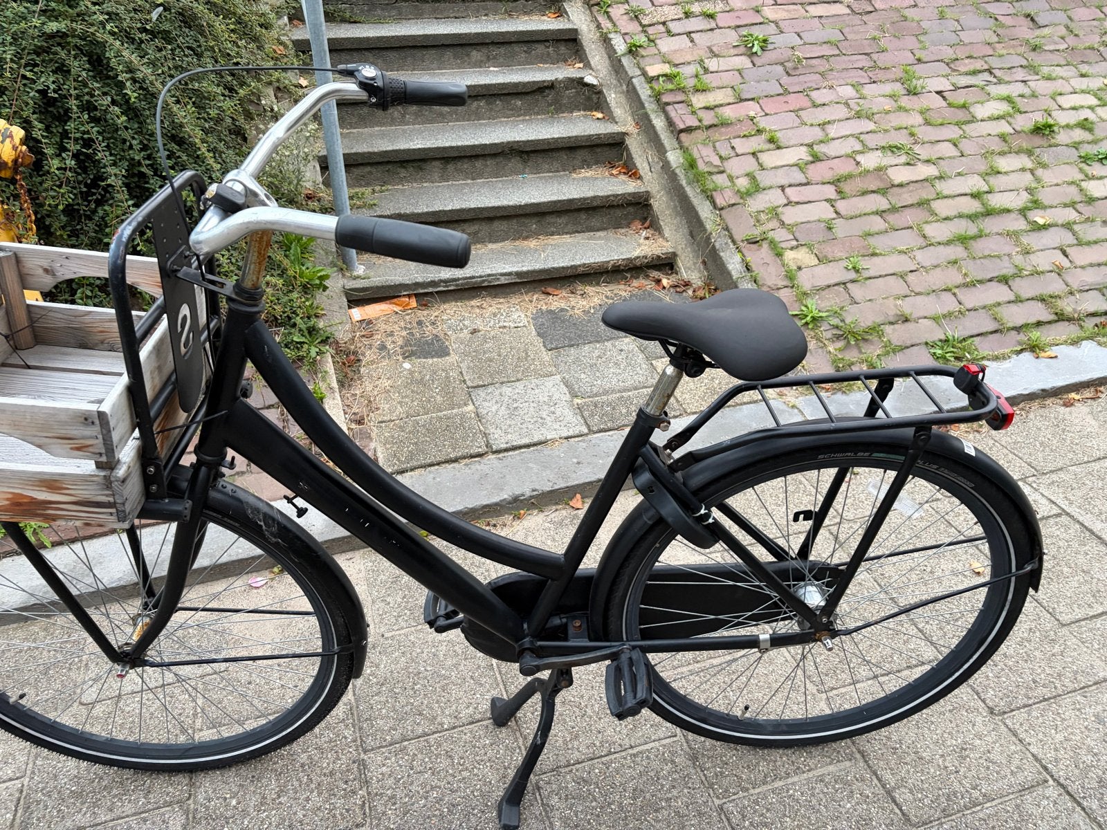 Zwarte transportfiets met versnellingen en terugtraprem, Terugtraprem, Gebruikt, Versnellingen, Ophalen