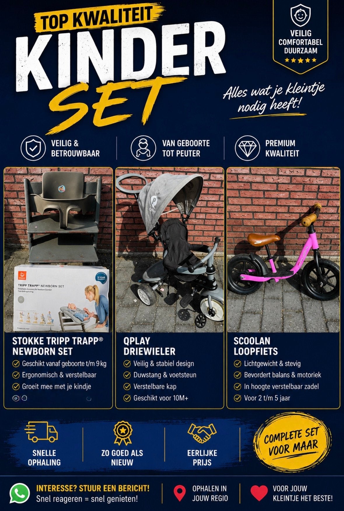 Stokke Tripp Trapp kinderstoel met Newborn Set, Ophalen, Gebruikt, Meegroeistoel, Aanschuifbaar