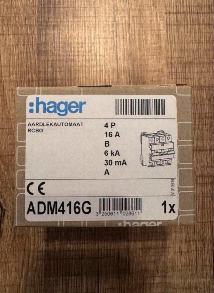 Hager B16 Aardlekautomaat RCBO ADM416G Nieuw, Doe-het-zelf en Verbouw, Ophalen of Verzenden, Nieuw, Hager, Aardlekautomaat