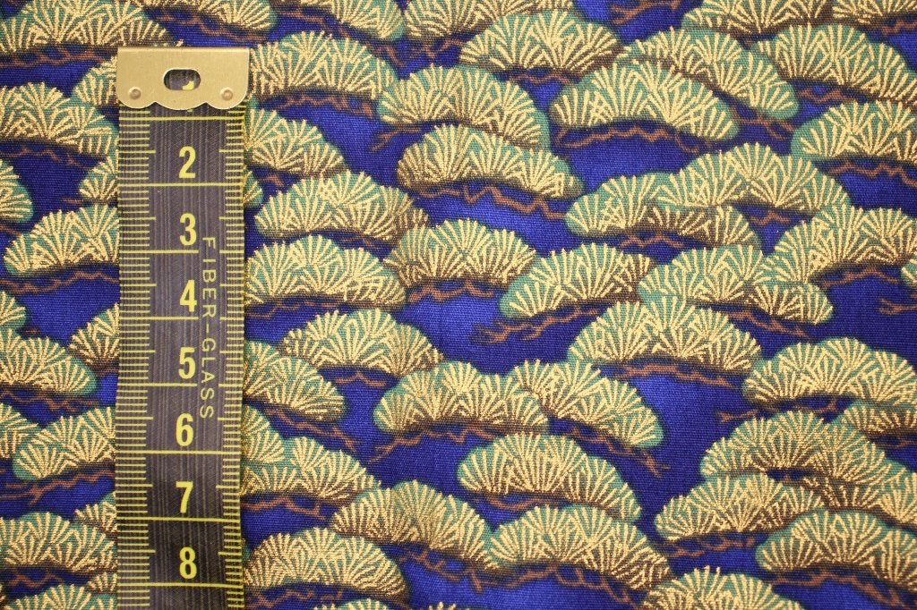 Coupon 100% katoen stof - blauw groen goud plant #4085, Blauw, Nieuw, Ophalen of Verzenden, 30 tot 120 cm