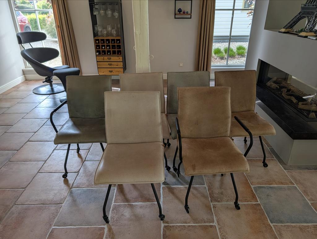 Enzo Luca eetkamerstoelen - 6 stuks met wieltjes, Huis en Inrichting, Ophalen, Gebruikt, Overige kleuren, Leer