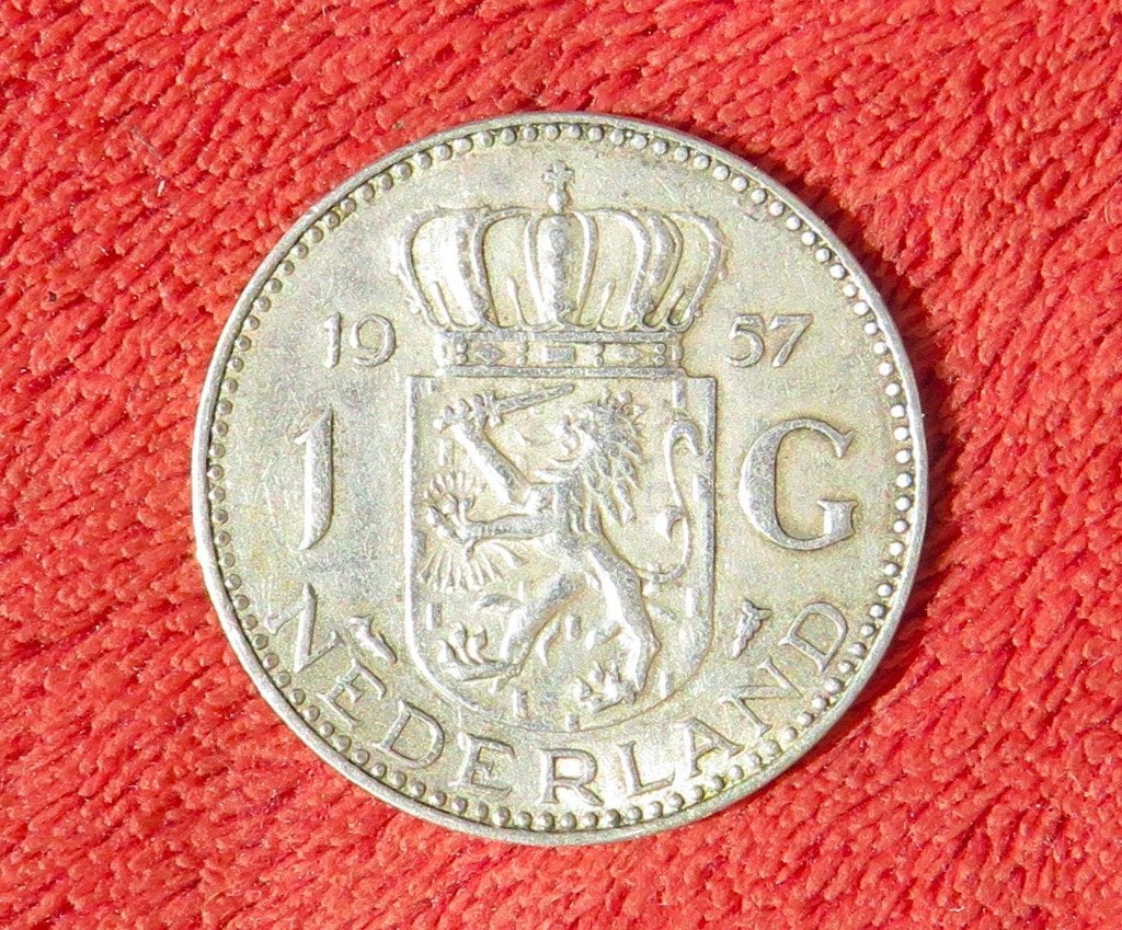Zilveren gulden 1957, Postzegels en Munten, Munten | Nederland, 1 gulden, Koningin Juliana, Zilver, Ophalen of Verzenden