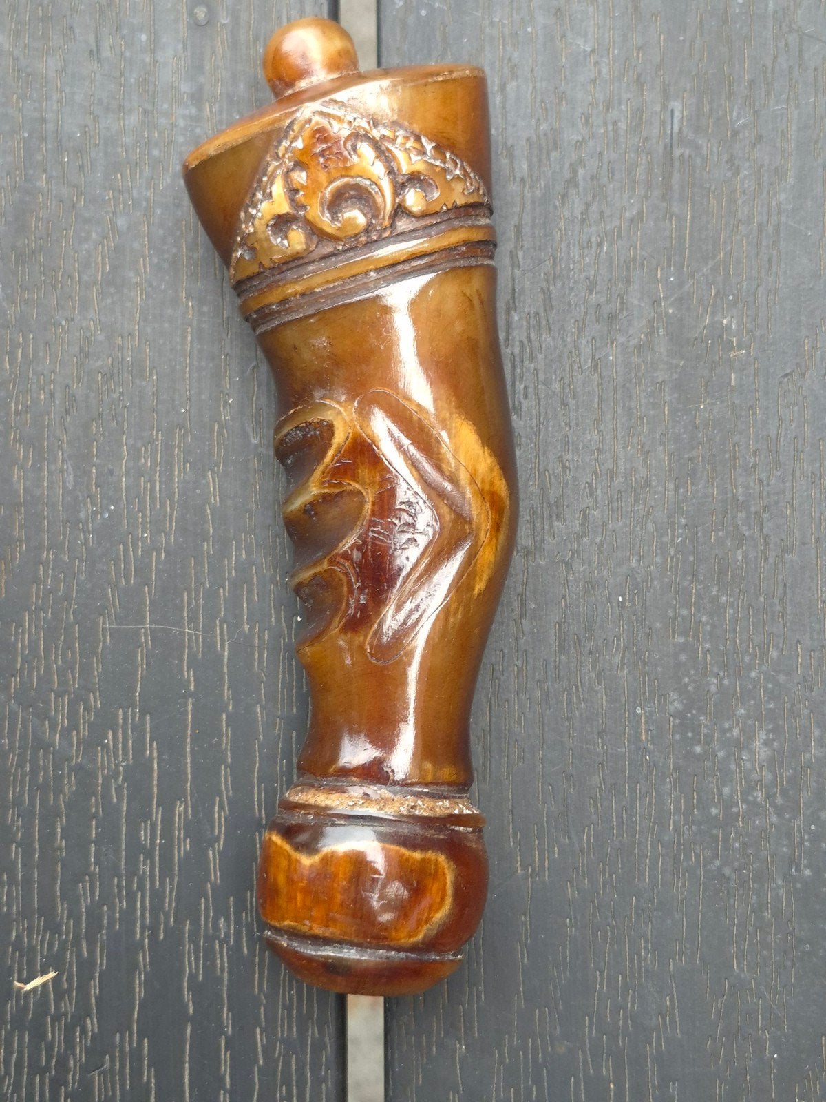 Unieke Balinese Keris Greep - Handgesneden hoorn, Antiek en Kunst, Kunst | Niet-Westerse kunst, Hout, Ophalen of Verzenden, Handgemaakt