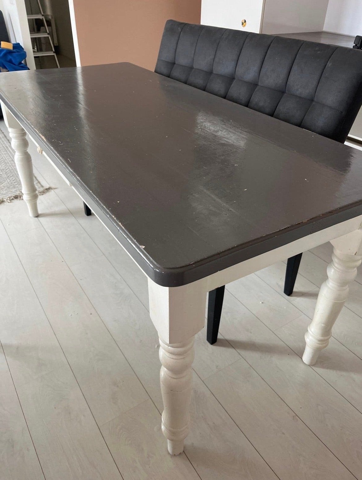 Eettafel met landelijke uitstraling - Grijs/Wit, Ophalen, Gebruikt, 100 tot 150 cm, 50 tot 100 cm