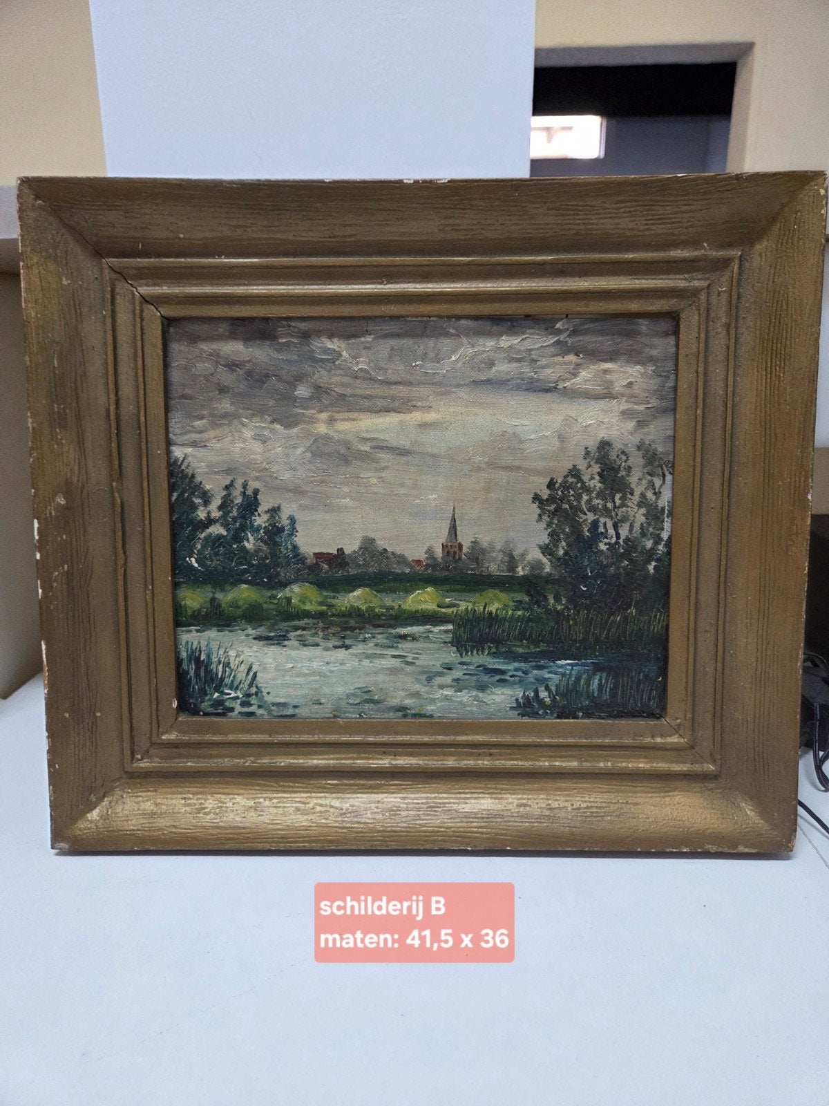 Oud Hollands Landschap Schilderij - Rivier en Kerk, Ophalen, Doek, Oud hollands, Origineel werk