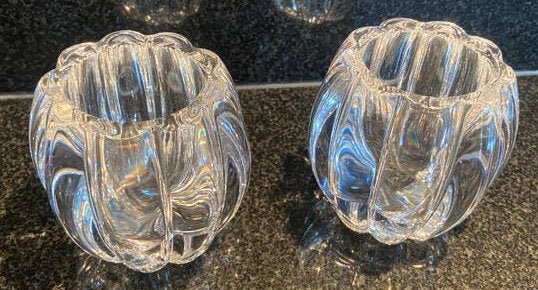 Vintage Kristal waxinelichtje 2 stuks, Ophalen of Verzenden
