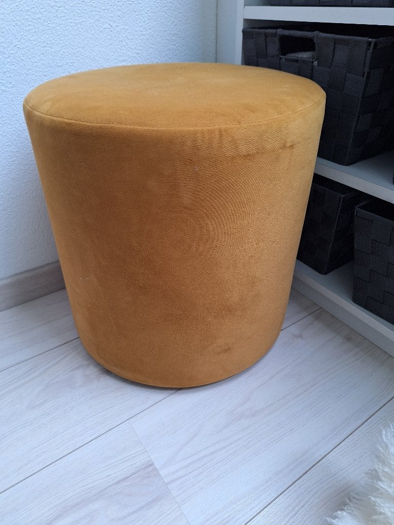 okergeel poefje 40cm hoog izgs, Ophalen, Minder dan 50 cm, Rond, Minder dan 50 cm