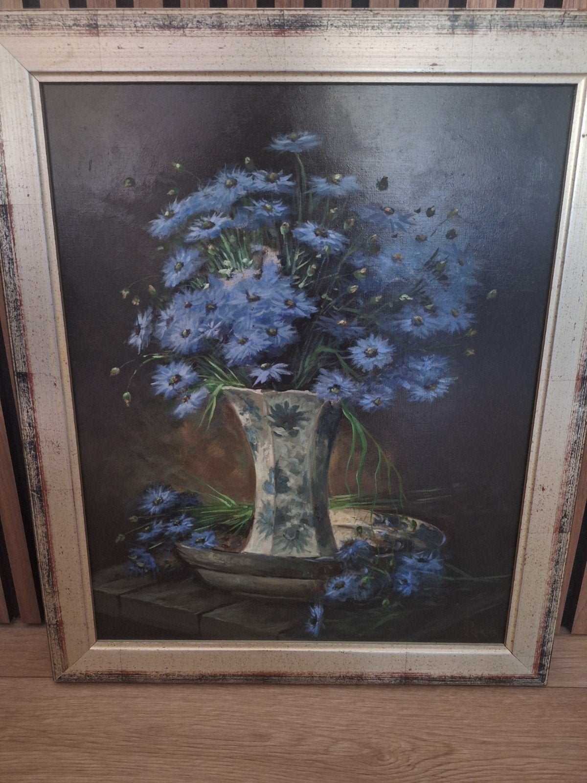 Olieverfschilderij J. van de Reek Vaas met Korenbloemen, Paneel, Ophalen of Verzenden, Olieverf, Klassiek