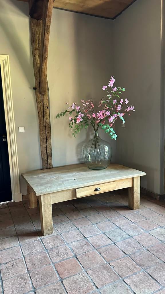 Massief eiken salontafel 100 x 150 x 50 cm, Ophalen, 100 tot 150 cm, 50 tot 100 cm, Zo goed als nieuw