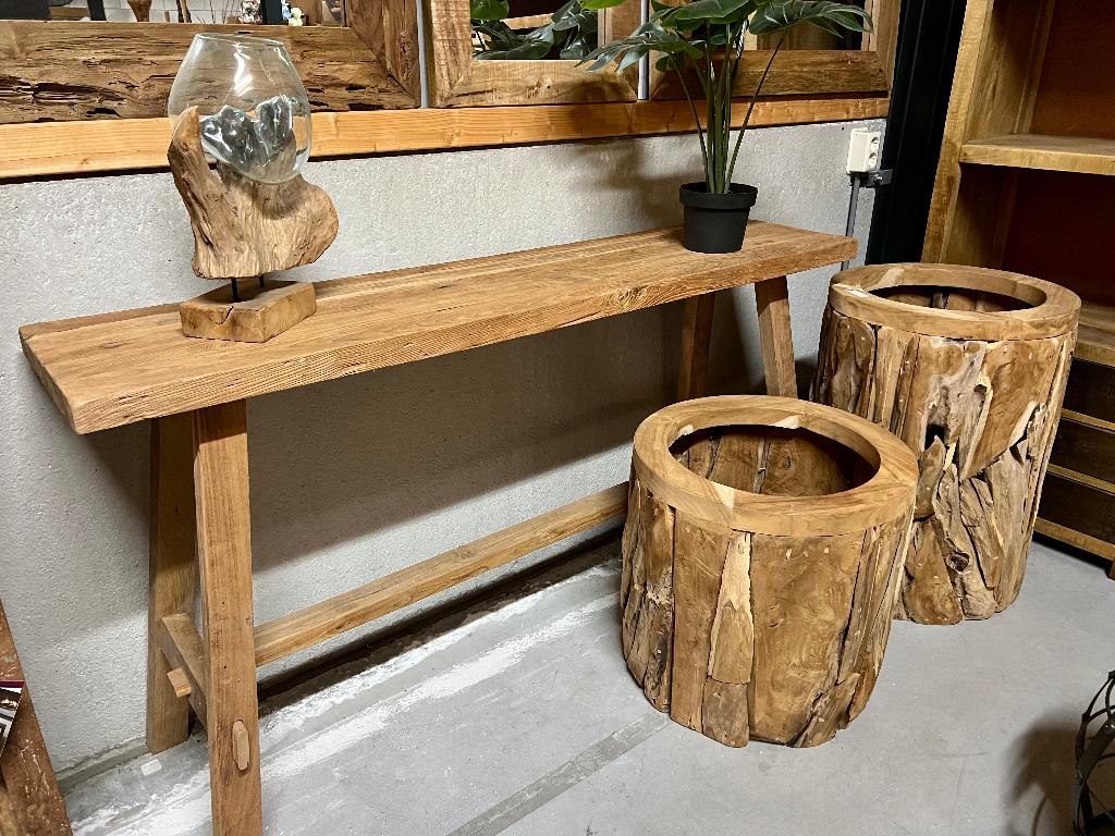 Sidetable 150cm rustiek teakhout, wandtafel, landelijk, Teakhout, Nieuw, Ophalen of Verzenden, Landelijk, stoer