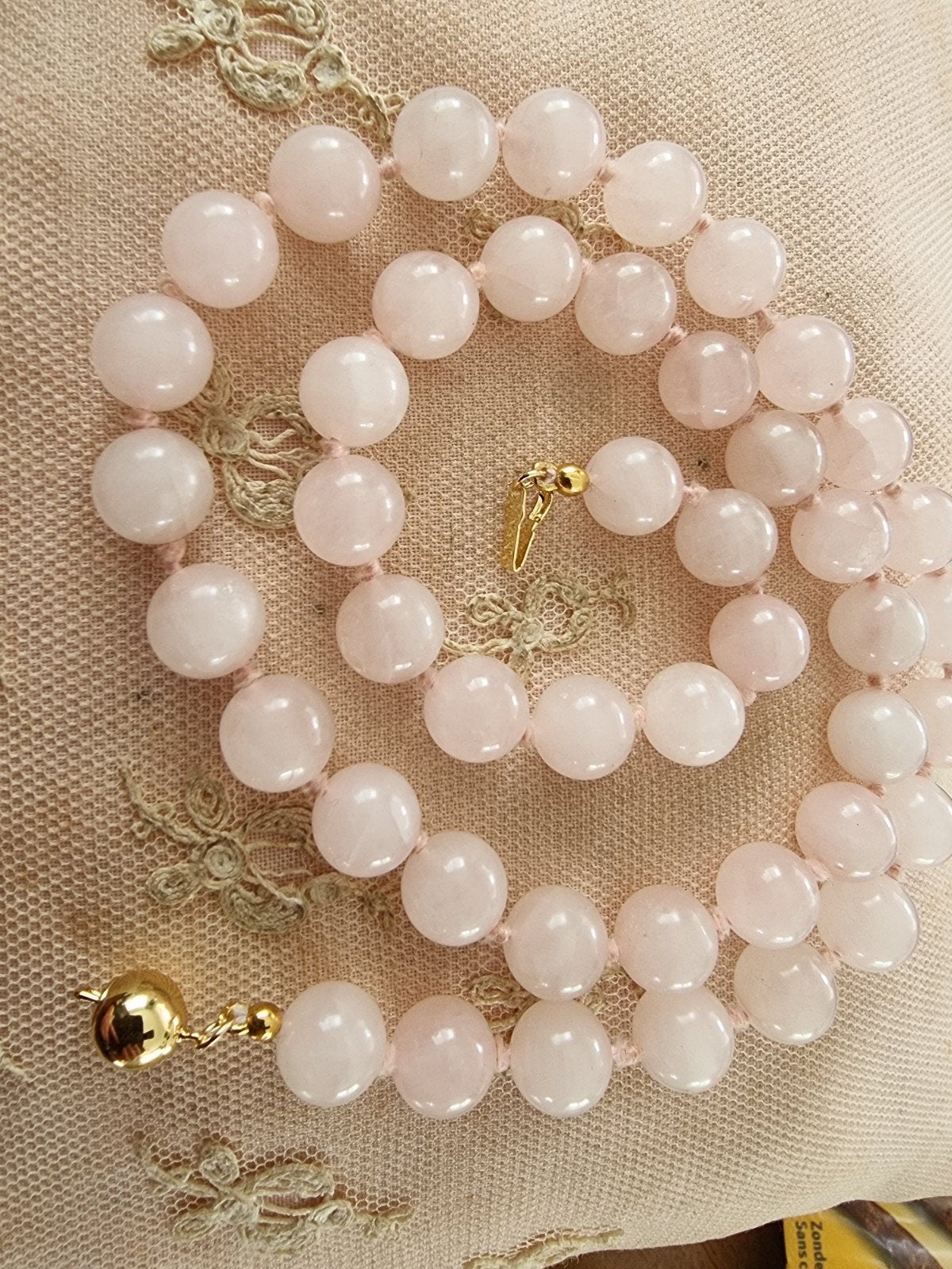 Collier rozekwarts, Verzenden, Goud