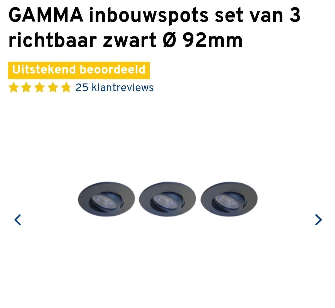2x GAMMA inbouwspots set van 3, richtbaar, zwart, Ø 92mm, Verstelbaar, Overige merken, Nieuw, Ophalen of Verzenden